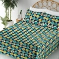thumbnail image 3 of Ambesonne Tropical Fitted & Flat Sheet with Shams 4 Pcs Set, Continuous Flowers Leaves, Full, Teal Mustard and Black, 3 of 5