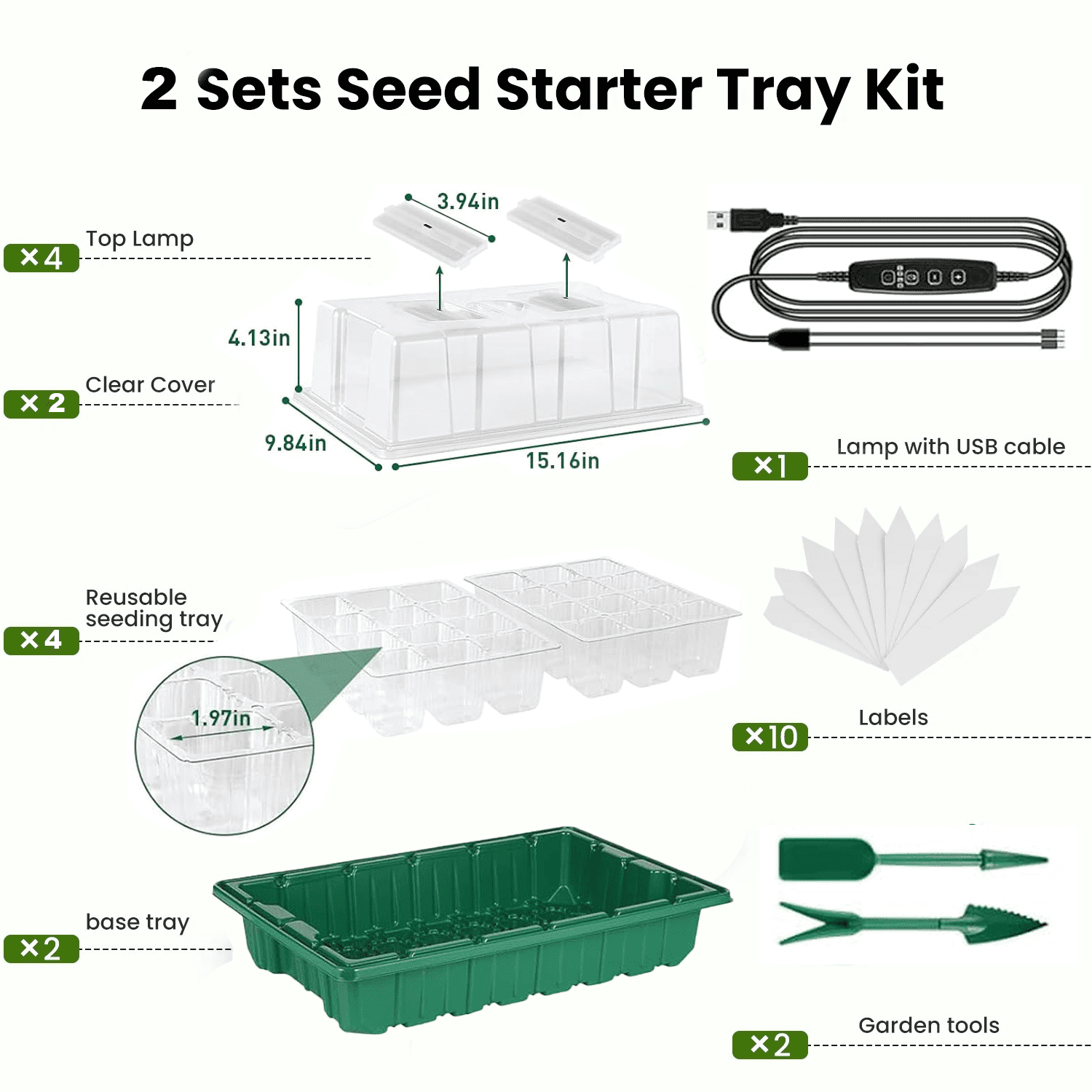 Upgraed Seed Starter Trays, 2 Pack Anti-Overflow Larage Seed Starter Kit with Plant Growing Lamps, Timer Setting & 5 Dimmable Levels