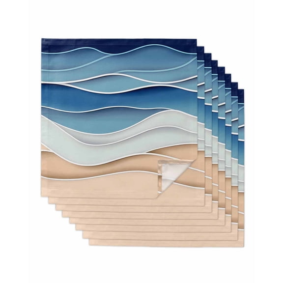 nqOlkjepod Geometric Blue Cloth Napkins Set of 8 Reusable Dinner Napkins, Ocean Wave Stripes Modern Abstract Beach Cocktail Napkin Washable Table Napkins for Wedding/Party/Baby Shower 20"x20"