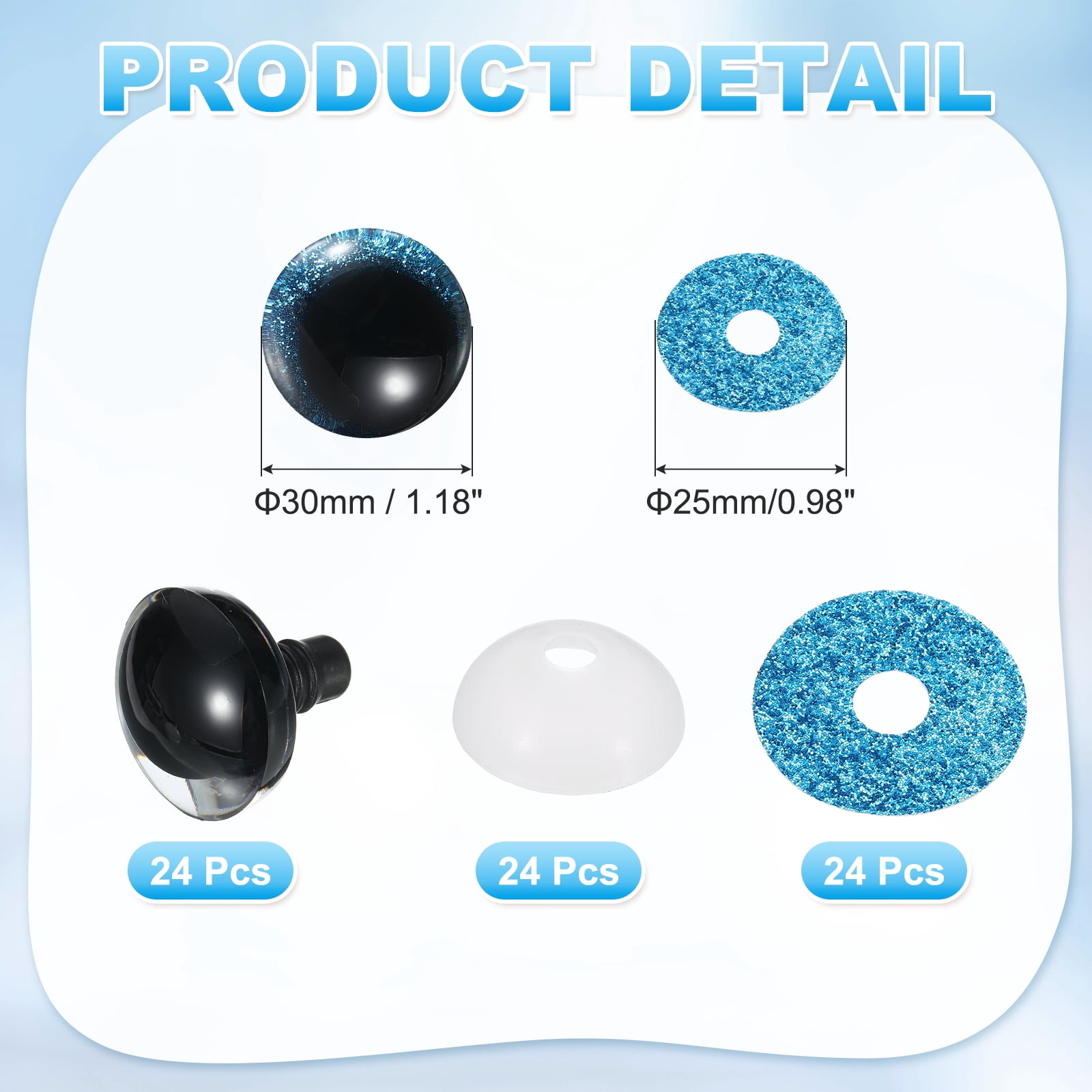 Uxcell 30mm Flash Safety Eyes, 24 Pcs Doll Eyes Realistic Colorful Crocheting Safety Eye for Decor Crochet Accessories Dolls Craft, Blue