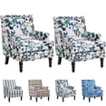 thumbnail image 4 of Paproos Upholstered Accent Chair Set of 2, Vintage Arm Chair with butterfly Linen Fabric and Nailhead Trim, Comfort Reading Chair Lounge Chair, Armchair for Living Room, Bedroom, White, 4 of 11