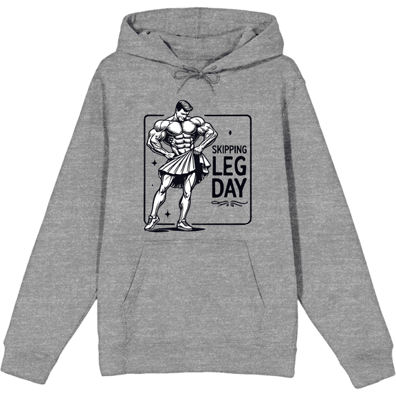Body Builder Skipping Leg Day Adult Heather Gray Long Sleeve Hoodie-Medium