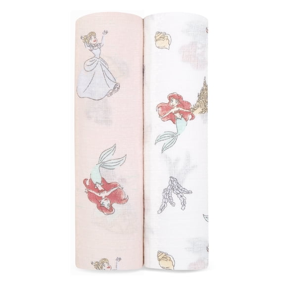 Aden + Anais Essentials Disney Princess 100% Muslin Cotton Swaddle Blanket, Female, 2 Pack