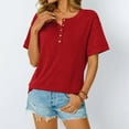 thumbnail image 5 of Women's Short Sleeve T-shirt Women'S Fashionable And Casual Solid Color V Neck Short Sleeved T Shirt,Red Women's Short sleeve T-shirt S, 5 of 6