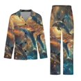 thumbnail image 3 of PoBuds Women's Long Sleeve Flannel Pajama Set Sleepwear Dolphins Galaxy L, 3 of 5