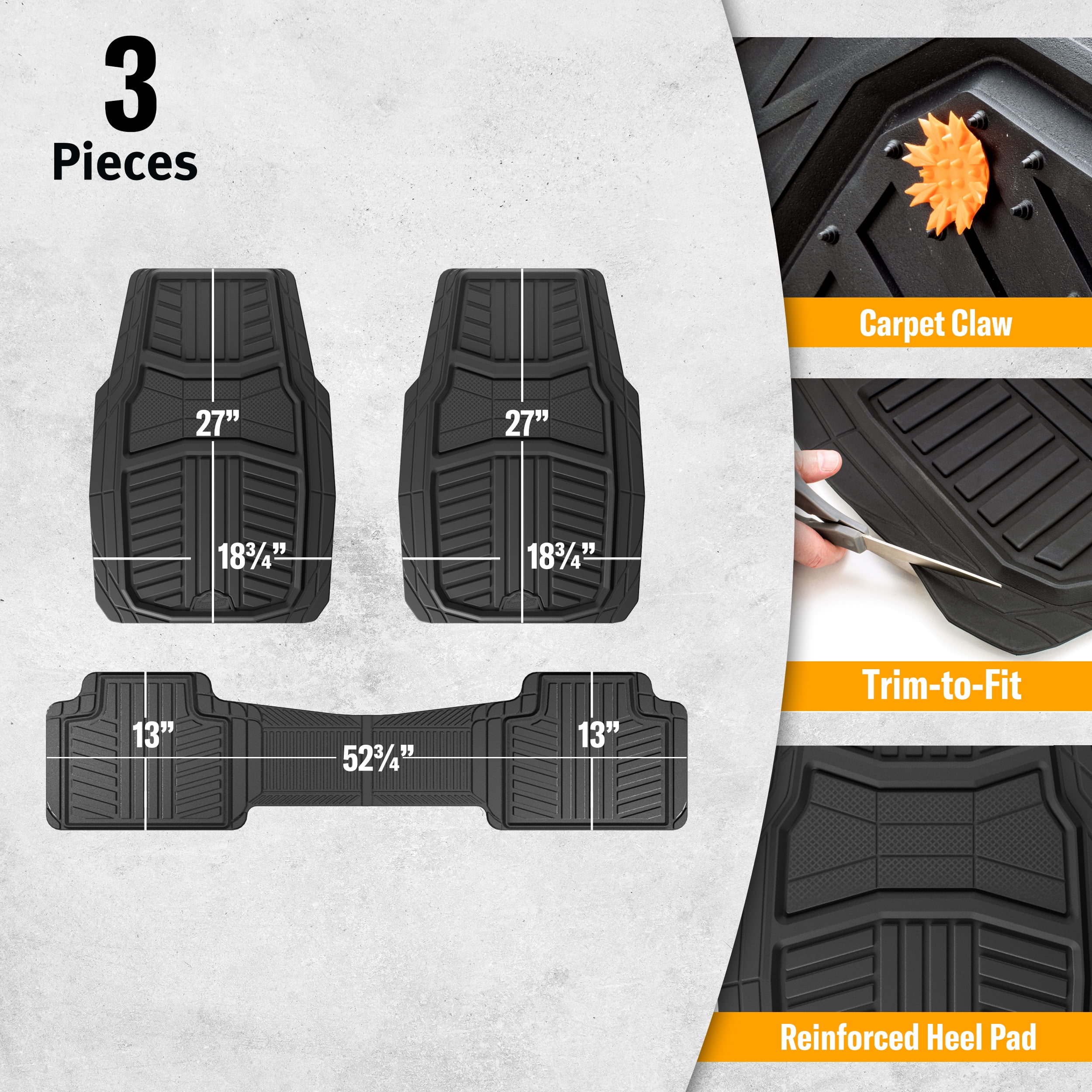 Armor All 3-Piece Black Full Coverage Floor Mats with Reinforced Heel Pad & Anti-Slip Cleats