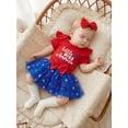 thumbnail image 5 of BemeyourBBs Toddler Baby Girl My First 4th of July Outfits Patriot Independent Summer Clothes 0 3 6 9 12 18 Months Letter Star Print Ruffle Short Sleeve Romper and Tulle Tutu Skirt Headband Set, 5 of 9