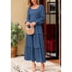 thumbnail image 4 of Vestido largo PRETTYGARDEN para mujer, manga larga, azul con lunares suizos, 4 of 9