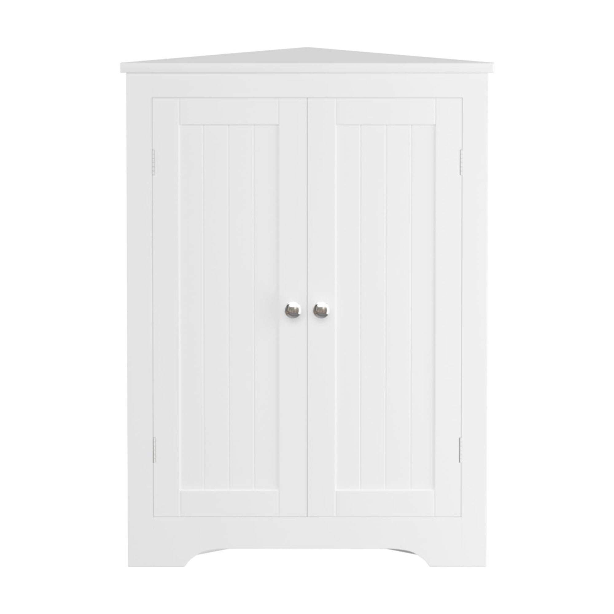 Floor Corner Cabinet with 2 Doors and Adjustable Shelves, Freestanding Narrow Cabinet Organizer, Corner Storage Cabinets for Bathroom, Kitchen, Living Room, or Bedroom, White