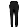 thumbnail image 6 of Women's Casual High Waist Solid Straight Leg Cargo Pants Multi Pocket Camouflage Outdoor Stretchy Capris Pants Black,L, 6 of 7