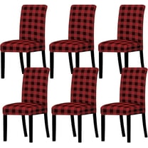 muroi Buffalo Check Chair Covers Red Black Plaid Dining Chair Slipcovers Protector Removable Stretch Elastic Seat Covers for Christmas Party Kitchen Home Hotel Office Restaurant Decoration, 6Pcs