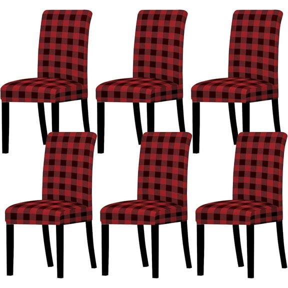 Buffalo Check Chair Covers Red Black Plaid Dining Chair Slipcovers Protector Removable Stretch Elastic Seat Covers for Christmas Party Kitchen Home Hotel Office Restaurant Decoration, 6Pcs