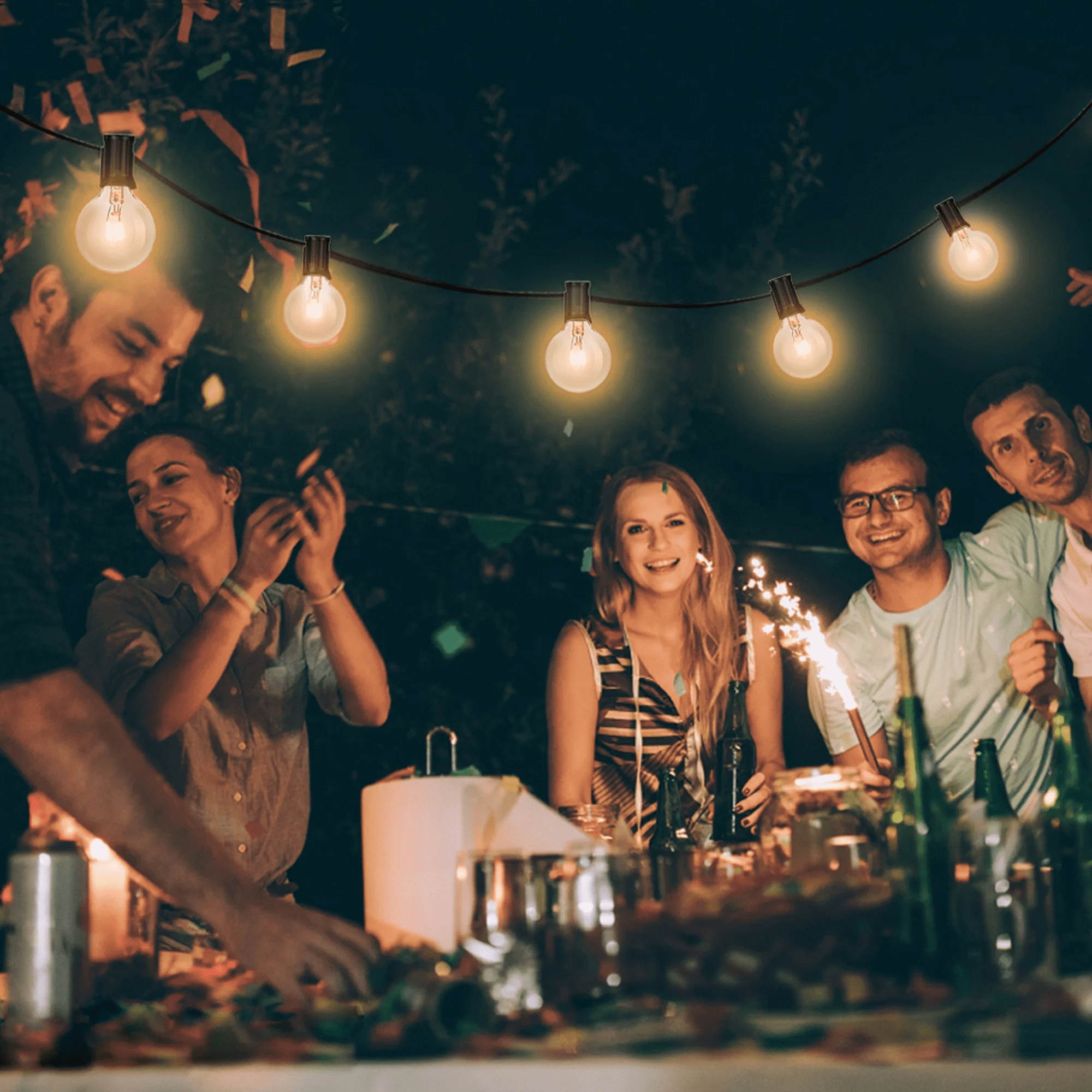 DAYBETTER Waterproof 200FT Outdoor String Lights, with 100 + 2 Plastic G40 , Connectable Shatterproof Outside Hanging Lights for Backyard Porch Deck