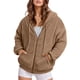 thumbnail image 1 of Gibobby Chamarra mujer, Moda Mujer Invierno Abrigo de Felpa Empalme con Capucha Manga Larga Bolsillo con Cremallera cálida Chaqueta Suave(Caqui,XG), 1 of 5