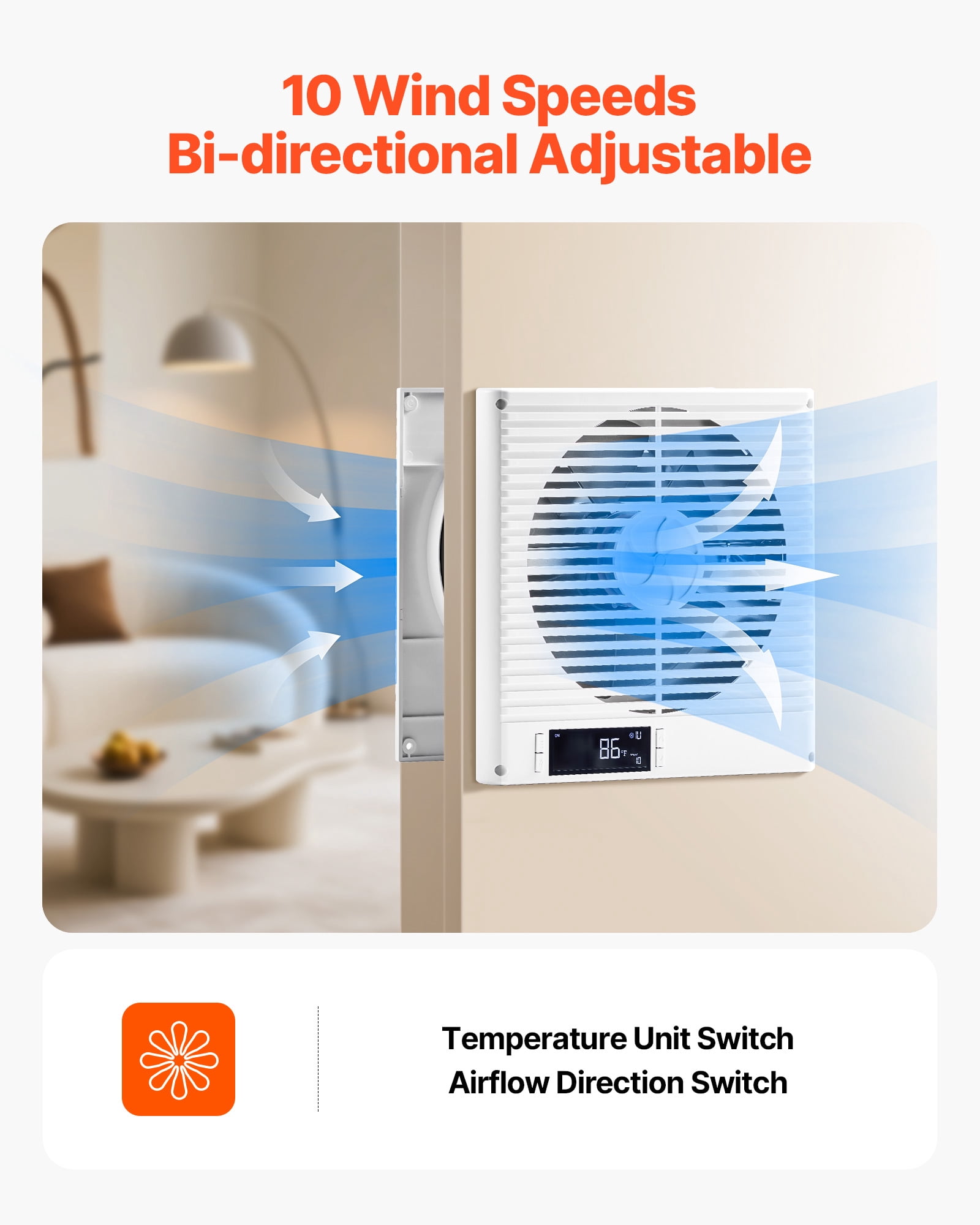VEVOR 7.5-Inch Room to Room Fan, 2-in-1 305 CFM Through Wall Fan with Remote Control & Two-Way Airflow, 10-Speed Ventilation Quiet Vent for Kitchen, Living & Laundry Room Workshop