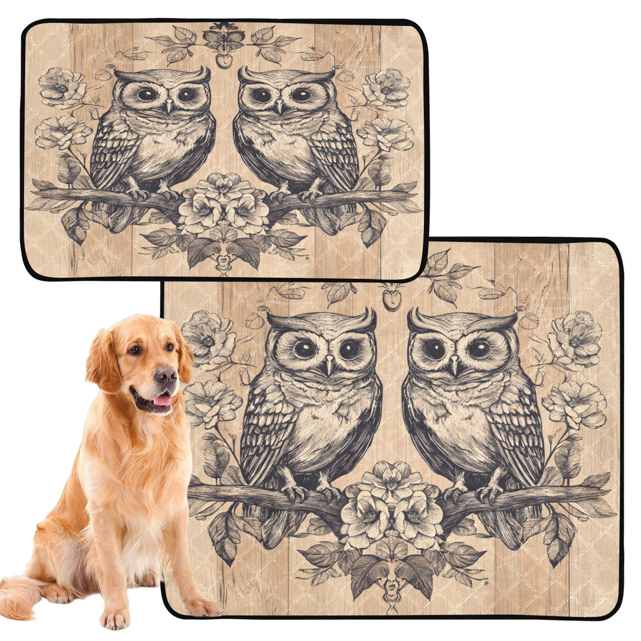 Qxltty Two Owls Sitting on Opposite Branches Cat litter Pads Pet Set of 3 Diaper Mats Center Anti-leakage Layer Absorbent Soft and Comfortable