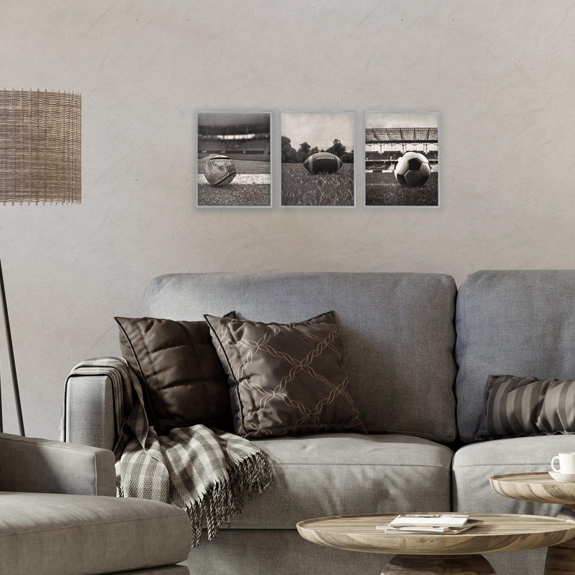 Stupell Industries Vintage Sports on Field 3 Piece Gray Framed Giclee Art Set, design by Marcus Prime