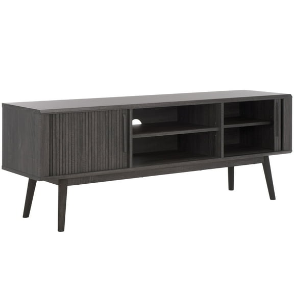 SAFAVIEH Aphra 2 Door 2 Shelf Media Stand, Distressed Black (59 in. W x 15.4 in. D x 21.9 in. H)