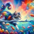 thumbnail image 1 of Pintura de diamante 5D DIY, taladro redondo completo, pez dorado y gato, decoración del hogar, 40x40cm, 1 of 9
