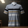 thumbnail image 4 of Dolkfu Short Sleeve True Classic&nbsp;Tees&nbsp;Men Minimalist Collared Gray Button Tops Retro Vintage Striped Geometric Polos Gray,L, 4 of 4
