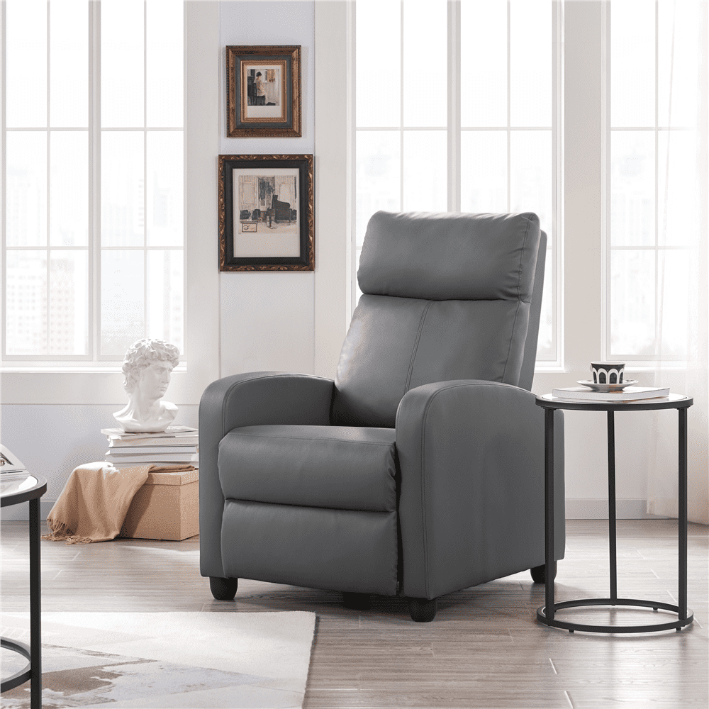 Renwick Faux Leather Push Back Theater Recliner, Set of 2, Gray