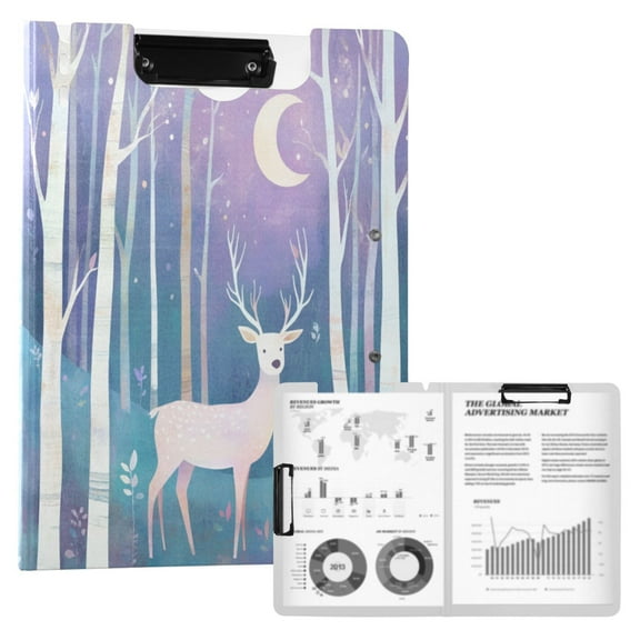FORMRS A4 Clipboard Folder with Pen Holder Horizontal Foldable School Office Binder, Purple Night Deer