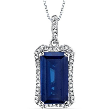 Oravo 7.00 Carat T.G.W. Octagon-Cut Created Blue Sapphire Rhodium over Sterling Silver Pendant, 18