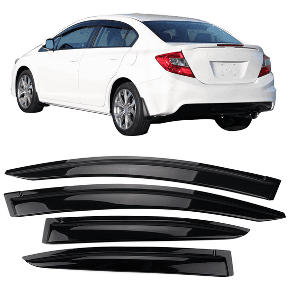 Ikon Motorsports Window Visors Fit 12-15 Honda Civic Sedan Acrylic 4Pc Set Outside Mount