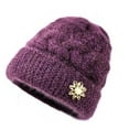thumbnail image 2 of absanyy Women's Acrylic Cable Knit Beanie with Flower Brooch, Purple, Free Size - Warm Winter Fall Hat for Ladies, 2 of 3
