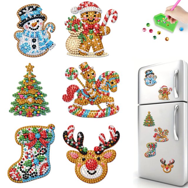 Pintura Nevera Magnina Painting Refrigerator Magnet 6 PPCS ACRYLIC NAVIDAD SANTA CLAUS PARA ADULTOS BIEN LA