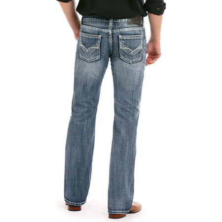 Rock & Roll Cowboy Men's And Pistol Regular Fit Medium Wash Jeans Straight Leg Blue 38W x (Best Way To Iron Jeans)
