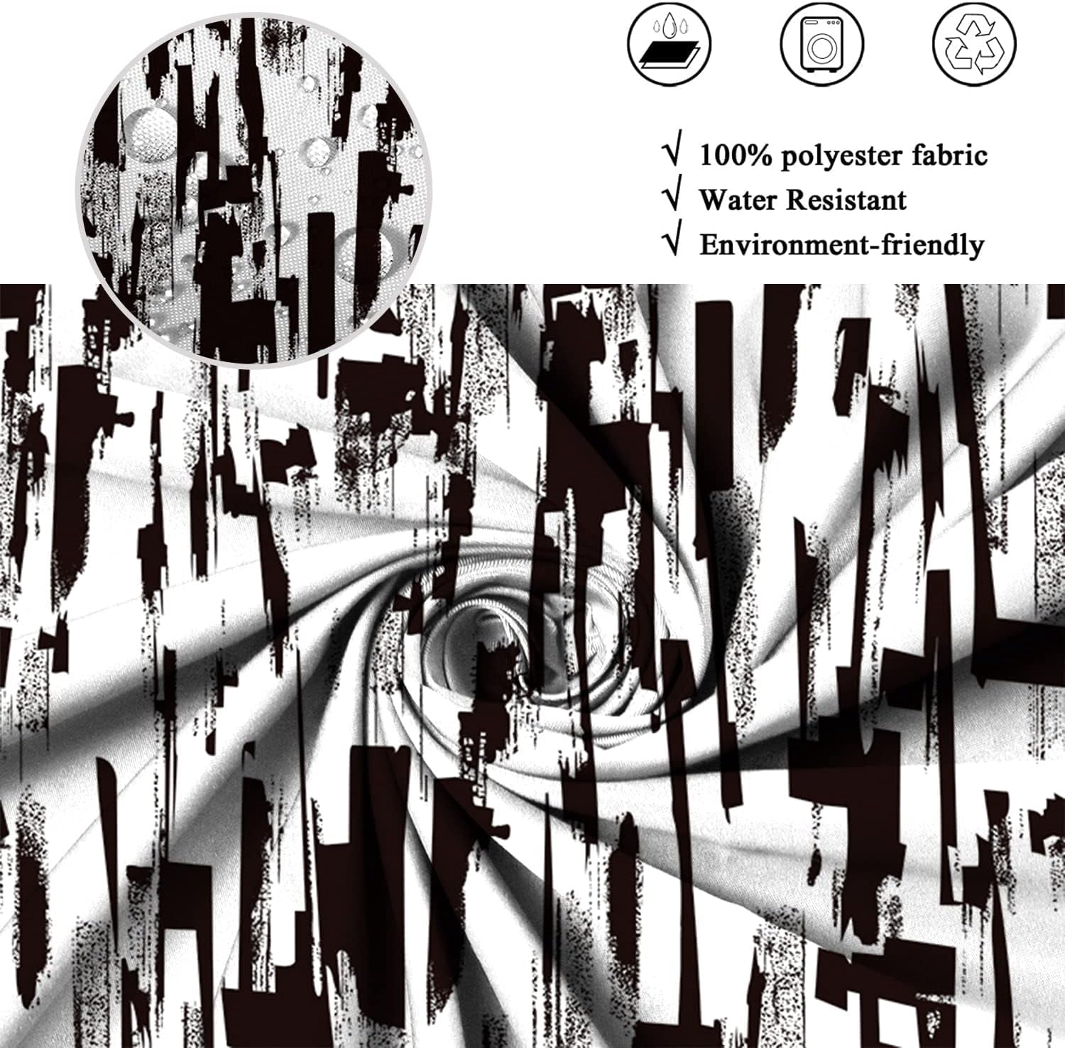 Black and White Shower Curtain Abstract Modern Art Painting Bath Curtains Ombre Brush Strokes Contemporary Bathroom Decor Waterproof Polyester Fabric with Hooks 72Wx72L