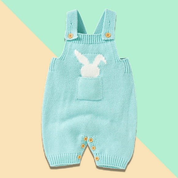 Toddler Boy Easter Outfit Bunny Baby Boy Easter Romper Sleeveless Overalls Suspender Trousers Sleeveless Cute Crewneck Onesie 3-6 Months