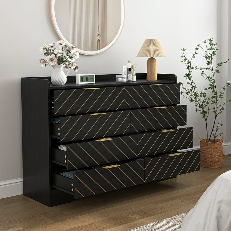 princess polly baby blue dress FUFU&GAGA Black 8-Drawer 63 in. W Wood Double Dresser Chest of Drawers  Bedroom Storage Organizer in With High Gloss and LED Lights KF020326-02 main image 0