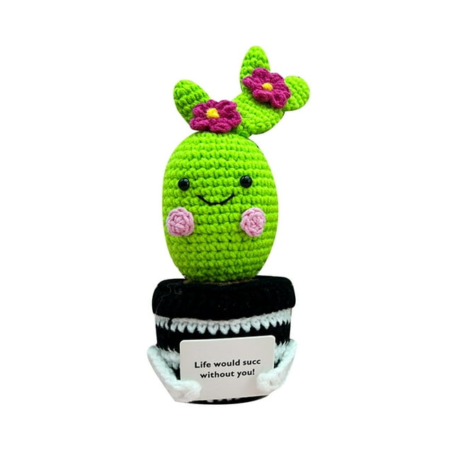 Poupée Énergie Positive en Pot Laine Tricotée Cactus Soutien Émotionnel Crocheté