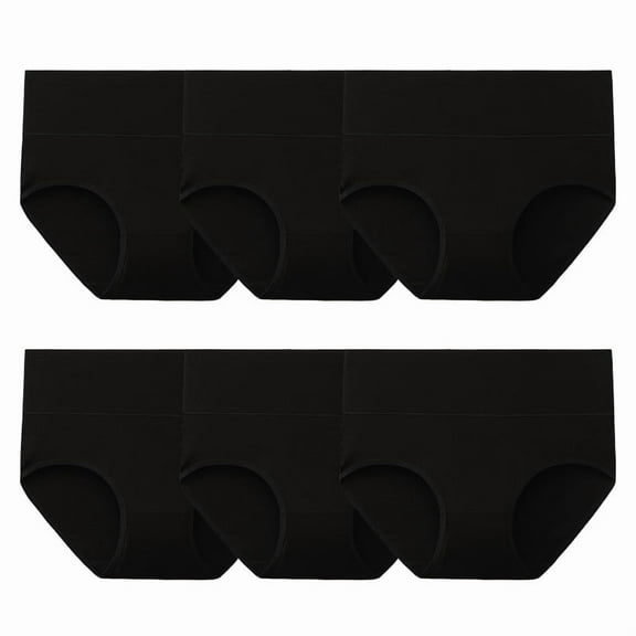 INNERSY Women's Cotton Underwear High Waisted Briefs 6-Pack, Full Coverage Panties(L,Black)