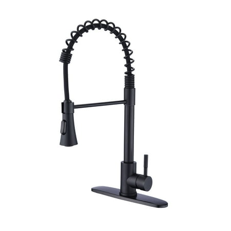 

HISTOYE Pull Down Sprayer Kitchen Faucet Solid Brass Kitchen Sink Faucet with Deck Plate Commercial Spring Single Handle Kitchen Faucet Matte Black