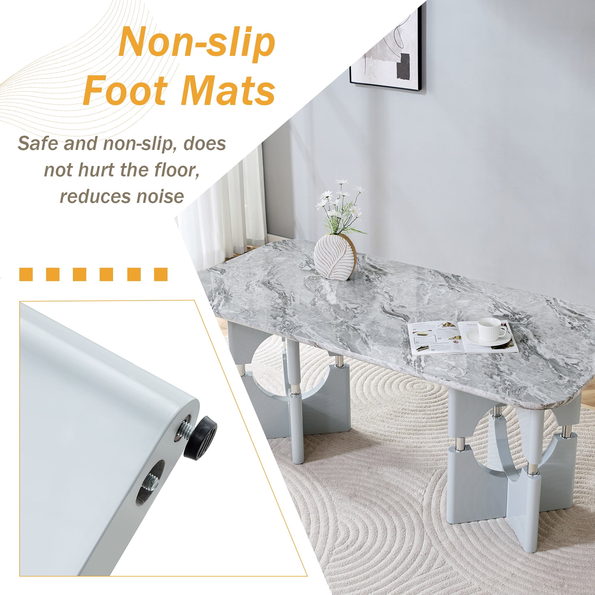 Alvantor 71" Gray Marble Pattern MDF Dining Table with Metal Accents