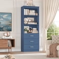 thumbnail image 3 of Homfa 71" Tall Bookcases with 3 Large Drawers, 3 Tier Wooden Storage Bookshelf for Living Room Home Office, Blue, 3 of 7