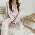 thumbnail image 4 of Pyjama style Coréen pour Femmes à Carreaux Mignon Printemps et Automne cardigan à Col Rabattu Manches Longues Tenue d'Intérieur, 4 of 5