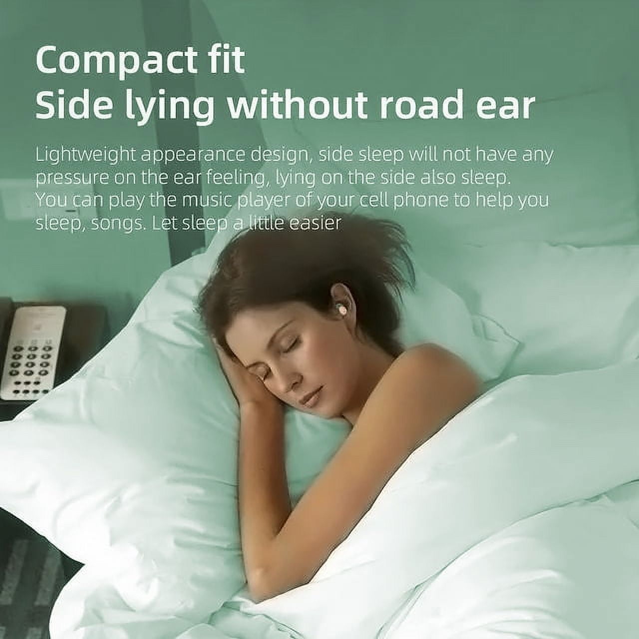 MUSICOZY Sleep Earphones Bluetooth Sports Headphone, Wireless Music Sleeping Headphones Noise-Canceling Earbuds Mini Earphones Bluetooth 5.3 Hidden Headphones for Side Sleepers/Work,Light Green