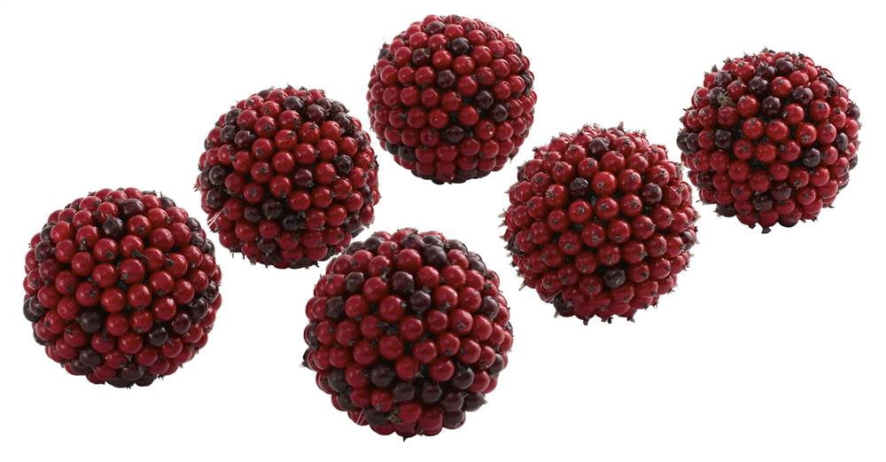 Nearly Natural 5" Red Berry Ball Christmas Ornament, Set of 6