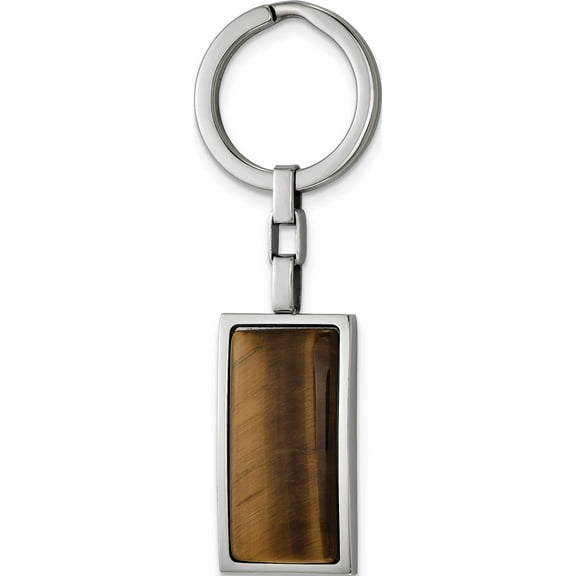Stainless Steel Polished Tiger\'s Eye Key Ring (65.6 X 22) Made In China -Jewelry By Sweet Pea
