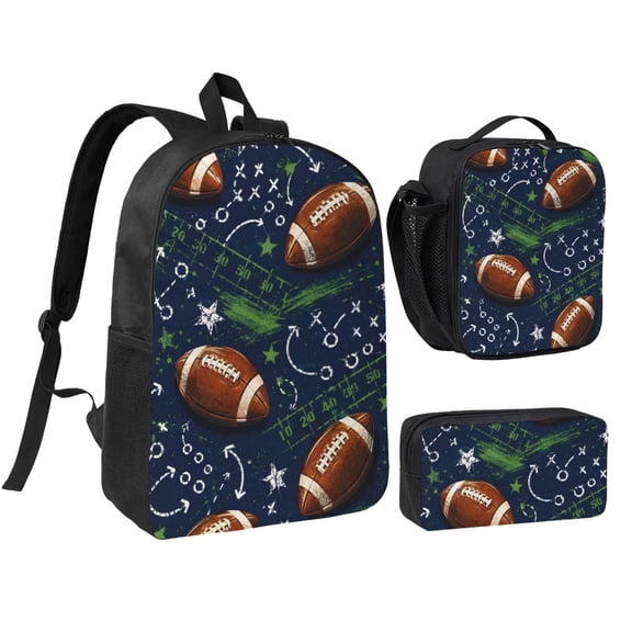 Football Game Day Backpack Set 3pc Including Backpack, Lunch Bag and Pen Bag Combination
