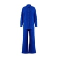 thumbnail image 6 of Women Pleated 2 Piece Outfit Loungewear Pants Set Long Sleeve Button Down Blouse Shirt Palazzo Pants Suit Streetwear, 6 of 8