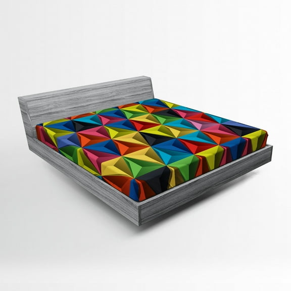 Ambesonne Colorful Fitted Sheet, Pyramid Forms Modern, Full Size, Multicolor