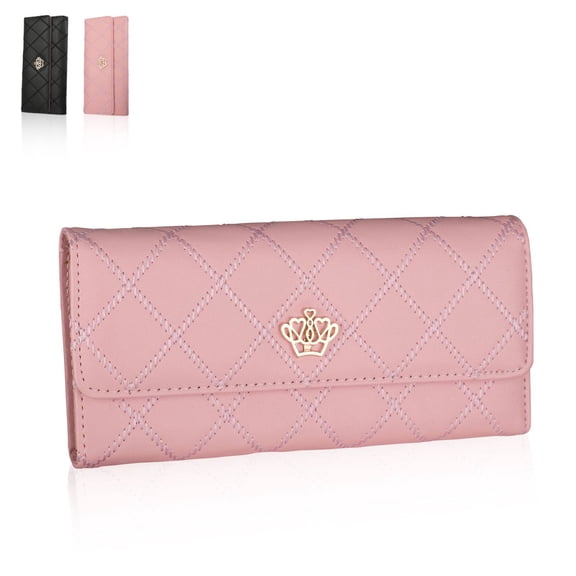 PU Leather Wallet for Women, TSV Long Clutch Wallet, Trifold Ladies Credit Card Holder, Large Capacity Snap Purse