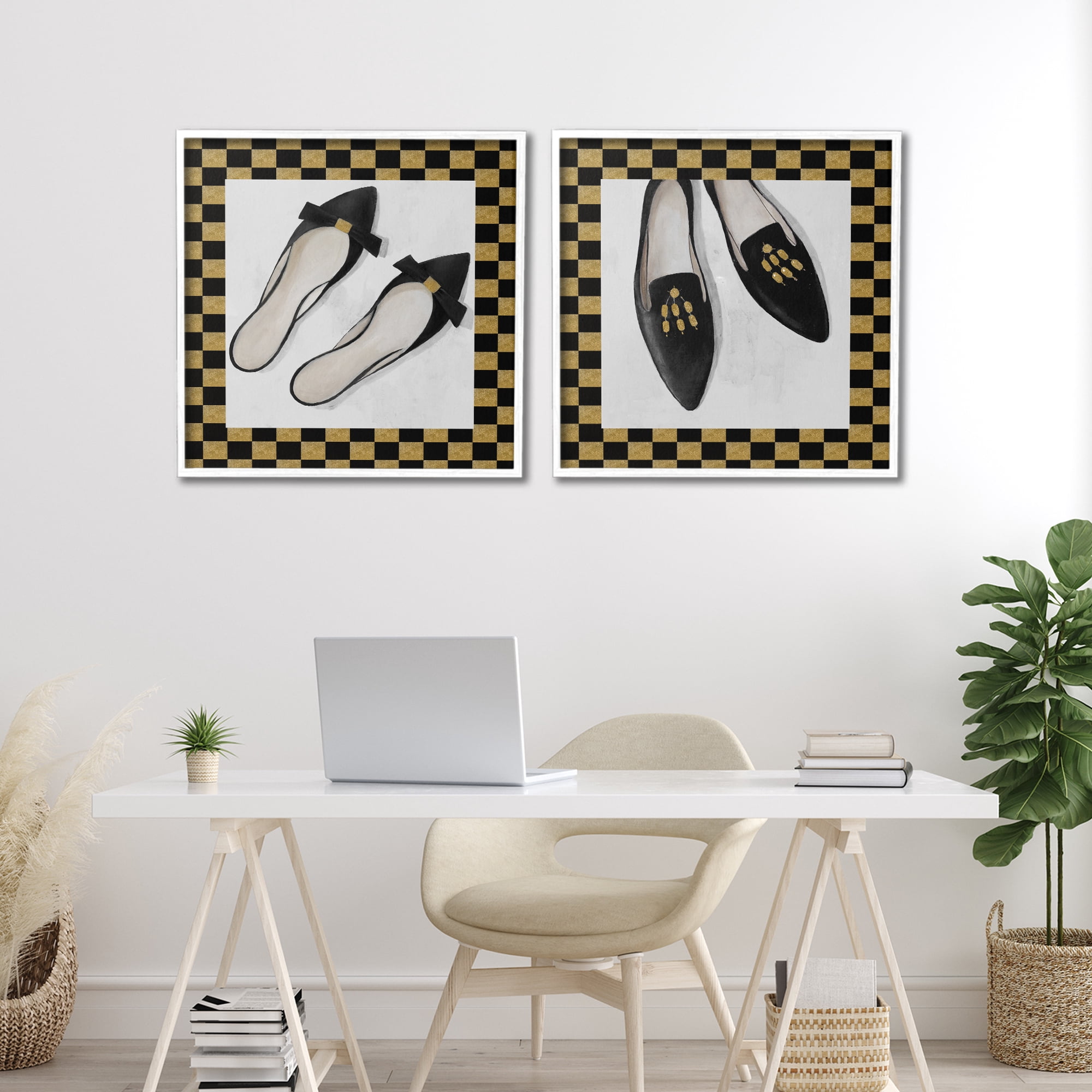 Stupell Industries Black Flats & Sliders 2 Piece White Framed Giclee Art Set, design by Lorenzo Collective