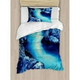 thumbnail image 3 of Waterfall Duvet Cover Set, Frozen Dangerous Lake with Atmosphere of a Cave and Snow on the Rocks Nature, Decorative 3 Piece Bedding Set with 2 Pillow Shams, Queen Size, Blue and Black, by Ambesonne, 3 of 3