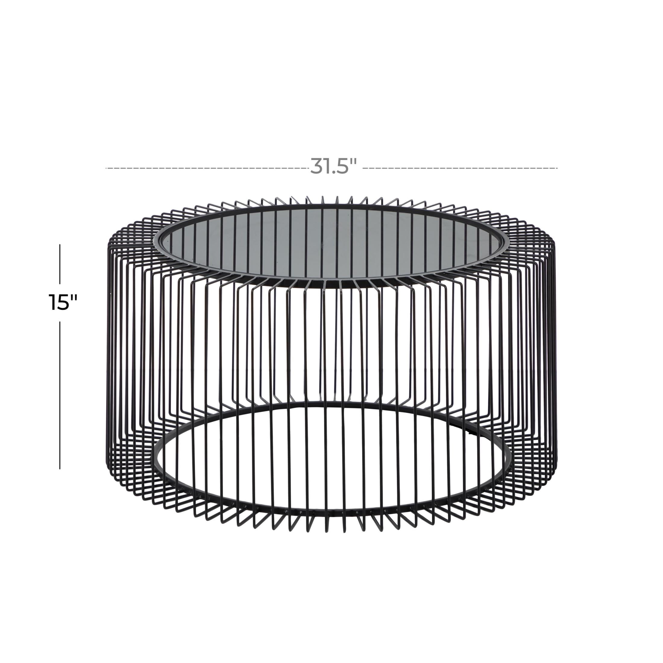 DecMode Contemporary Round Coffee Table, 32"W x 15"H Features Clear Glass Top and Black Open Metal Design
